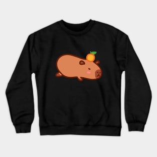 Cute Lazy Capybara with Orange on Head Crewneck Sweatshirt